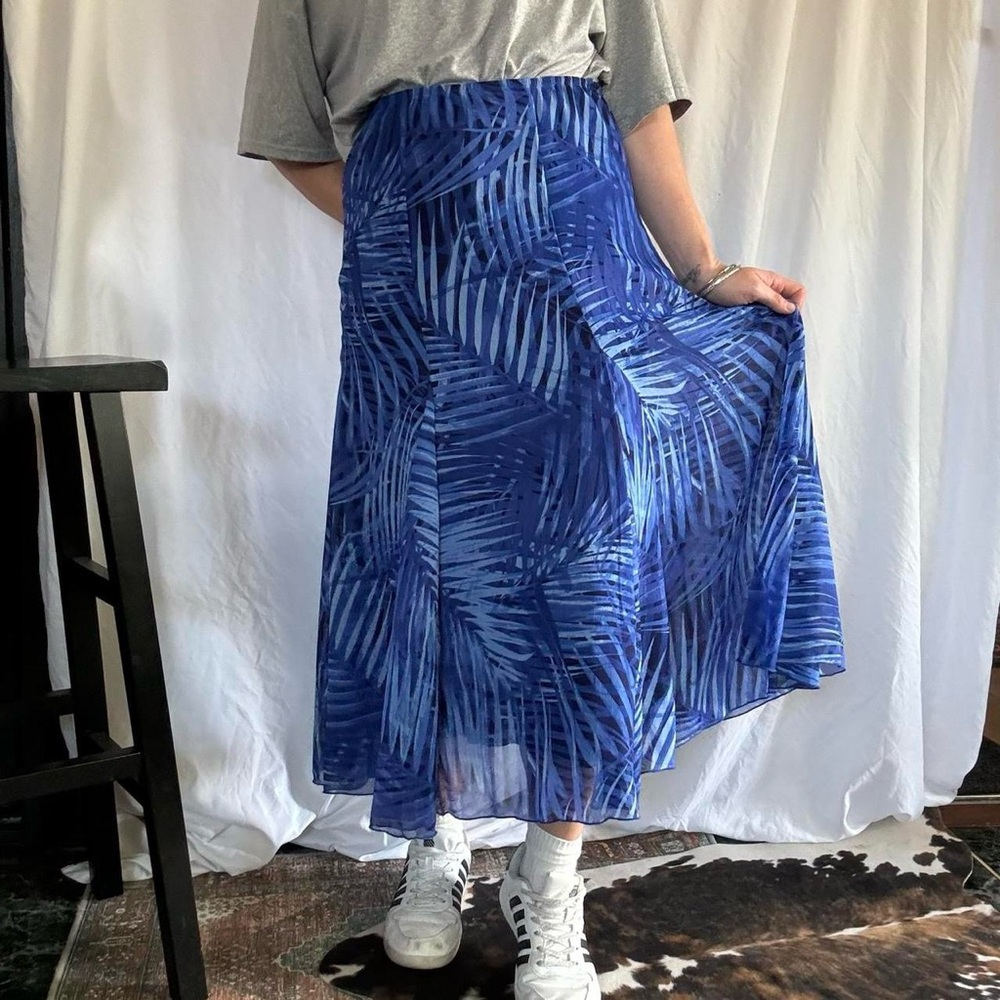 Vintage Ruby rd women’s blue Hawaiian tropical print flowy midi skirt - size 4P
